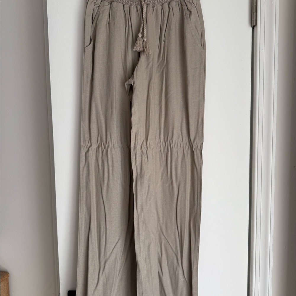 Rewash Tan Wide Leg Jumpsuit with Elastic Waist